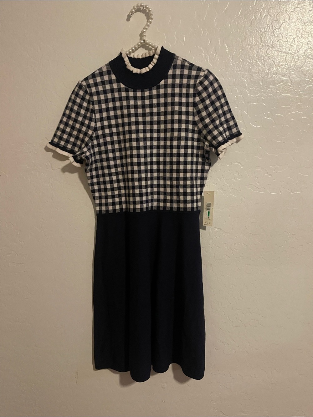 Eliza J Black and White Gingham Dress with Navy Skirt